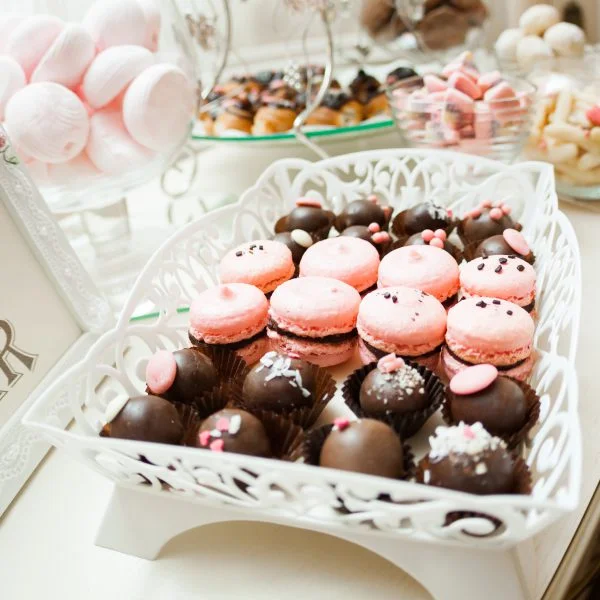 Candy bar. Banquet table full of desserts and an assortment of sweets. pie and cake. wedding or event