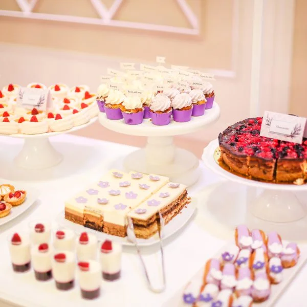 delicious candy bar with various sweets. cake pops, cupcakes, macaroons and others